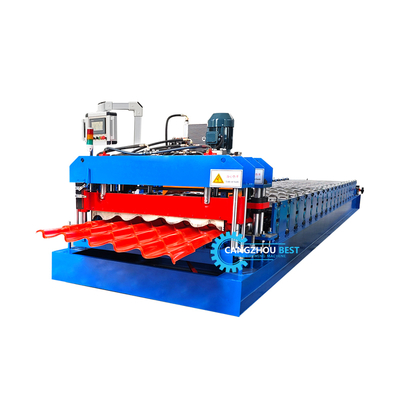 เครื่องขึ้นรูปม้วนกระเบื้องหลังคาอัตโนมัติพร้อม PLC Control 3KW