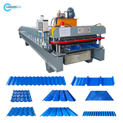 เครื่องทำแผ่นหลังคาโลหะอัตโนมัติ 2 in 1 พร้อมเครื่องม้วนโปรไฟล์คู่