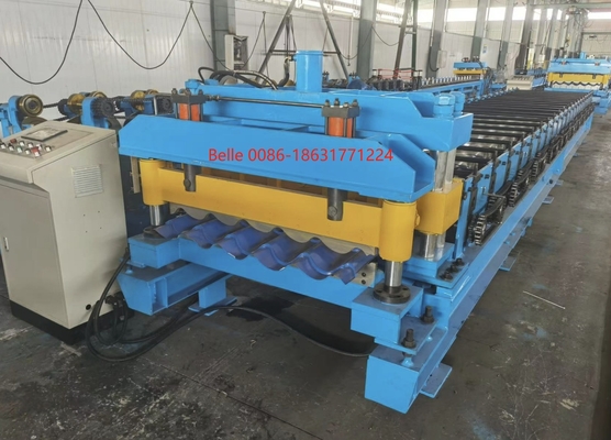 3.5T โลหะ Roof Tile Roll Forming Machine With 9-11 Row Roller Cr12 การตัดใบมีด