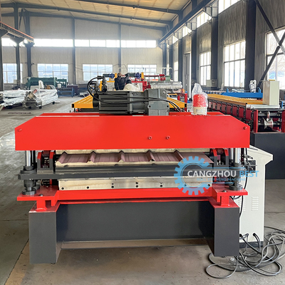 USA Design PLC Control Auto Cutting Double Layer Roof Sheet Roll Forming Machine เครื่องปั้นแผ่นหลังคาแบบสองชั้น