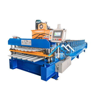 5.5Kw พลังงานมอเตอร์หลัก เครื่องทําแผ่นหลังคาชั้นสอง 8-12m / นาที ความเร็วในการสร้างสําหรับหลังคาที่ยั่งยืน