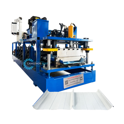 Customzied Portable Kr18 Standing Seam Roof Sheet Roll Forming Machine With Auto Seamer เครื่องพัดแผ่นหลังคาแบบยืน พร้อมเครื่องพัดผ้าออโต้